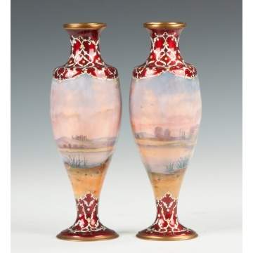 Pair of French Vases, Enamel on Copper 