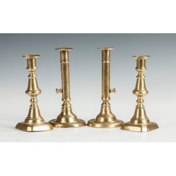 Two Pair of Brass Push-Up Candlesticks