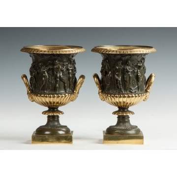 Pair of Classical Bronze & Gilt Bronze Urns