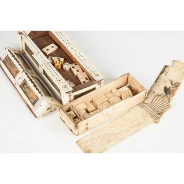 Two Prisoner of War Carved Bone Game Boxes