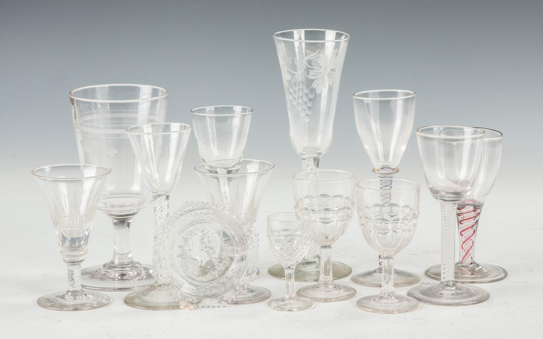 Group of Etched & Blown Glass Stemware Cottone Auctions