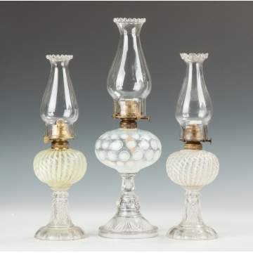 Three Oil Lamps with Swirl & Opalescence