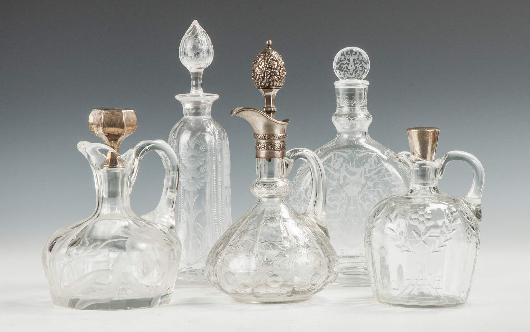 Five Engraved & Cut Glass Decanters Cottone Auctions
