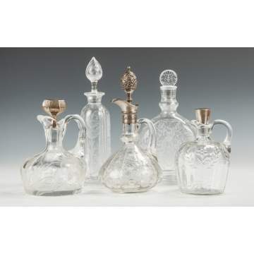 Five Engraved & Cut Glass Decanters