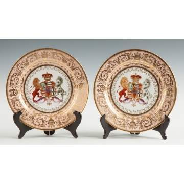 Two Worcester (Flight, Barr & Barr) Armorial Salmon-Ground Plates from the 'Stowe' Service