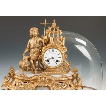 Devienne, Lille, French Patinaed Brass, Onyx & Alabaster Clock of a Shepherd Boy