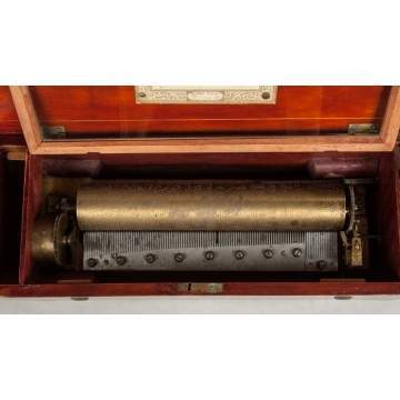 Early Swiss Inlaid Rosewood 6-Tune Cylinder Music Box