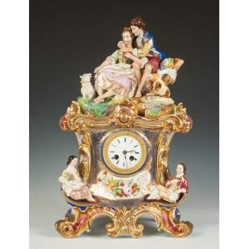 Two-Piece French Hand Painted Porcelain Clock