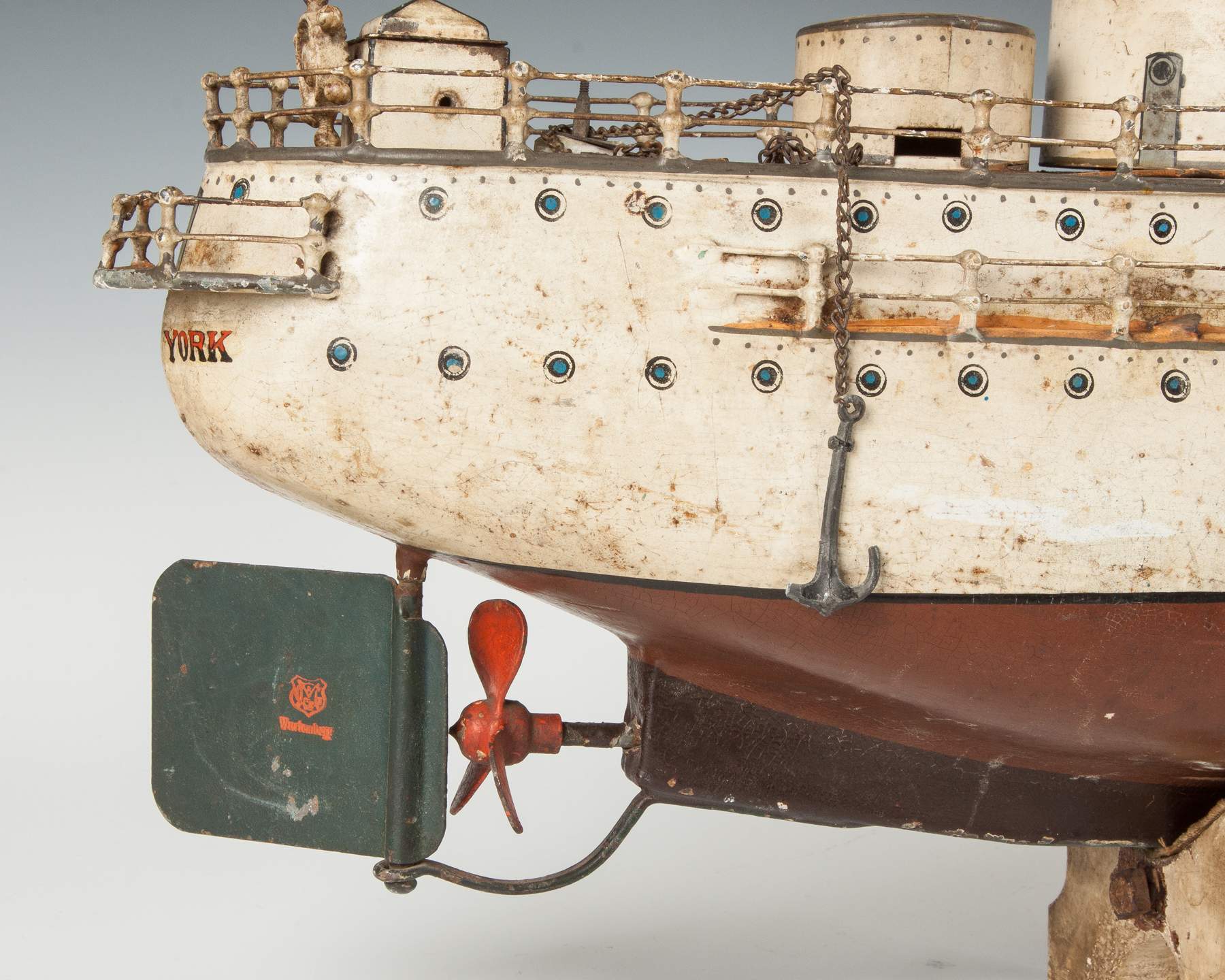 Rare Marklin Hand Painted Tin Clockwork New York Battleship Cottone