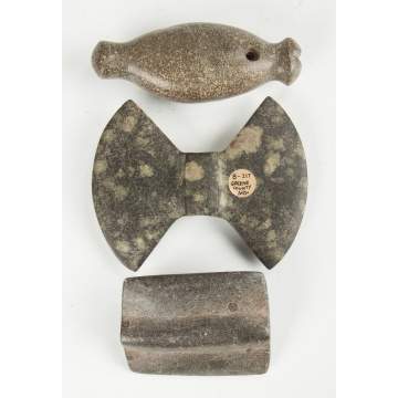 Two Axe Heads & Fish Stone