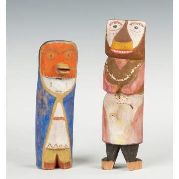 Two Cottonwood Carved & Painted North American Kachina Dolls