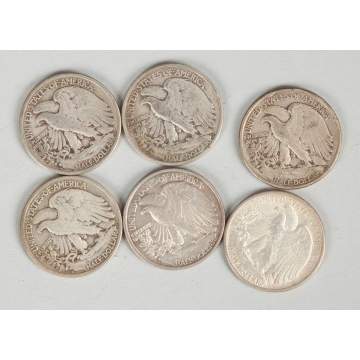 Group of Six Standing Liberty Half Dollar Coins