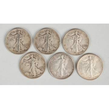 Group of Six Standing Liberty Half Dollar Coins