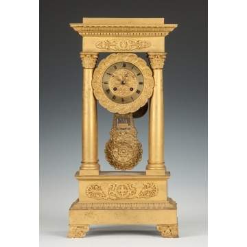 French Gilt Bronze Portico Clock