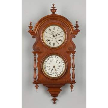 Welch Spring & Company Victorian Walnut Calendar Clock