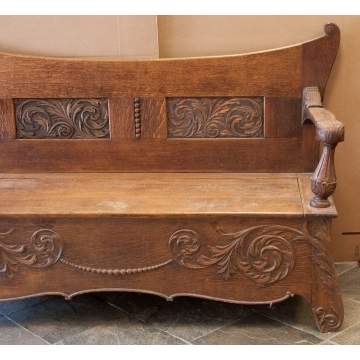 Carved Oak Art Nouveau Bench