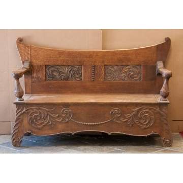 Carved Oak Art Nouveau Bench