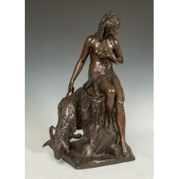 Bronze Sculpture of a Young Lady with Goat