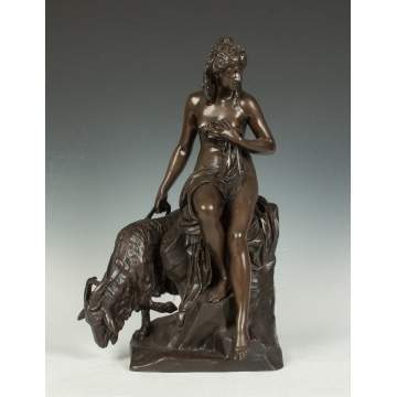 Bronze Sculpture of a Young Lady with Goat