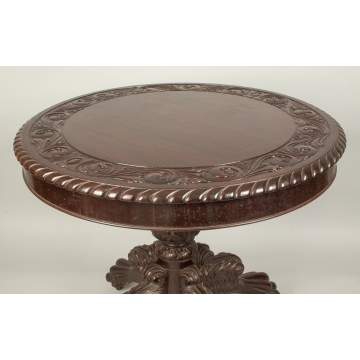 Carved Mahogany Claw Foot Center Table