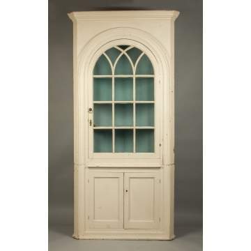 Two-Piece Painted Pine Corner Cupboard