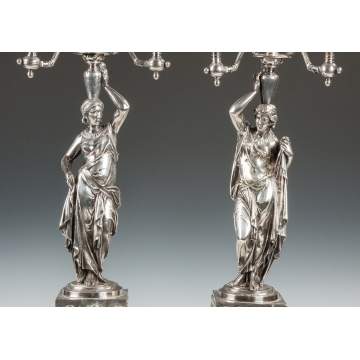 Pair of Silver Plate Classical Figural Candelabras