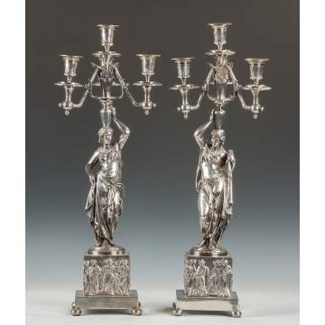 Pair of Silver Plate Classical Figural Candelabras