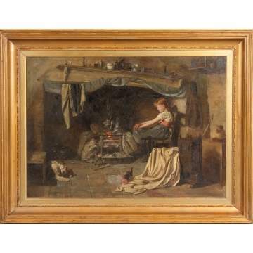 Interior Scene of a Child by the Fire