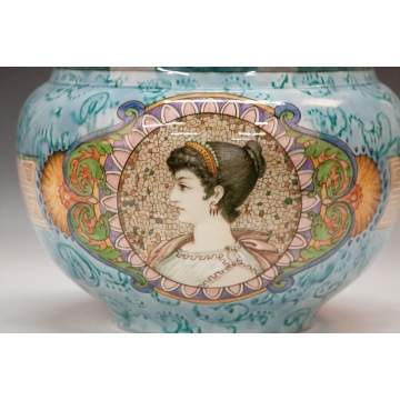 Victorian Majolica Hand Painted Portrait Jardiniere