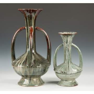 Two Glazed Art Pottery Handled Vases