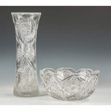 Cut Glass Vase & Bowl