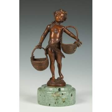 Bronze Sculpture of a Young Girl with Baskets