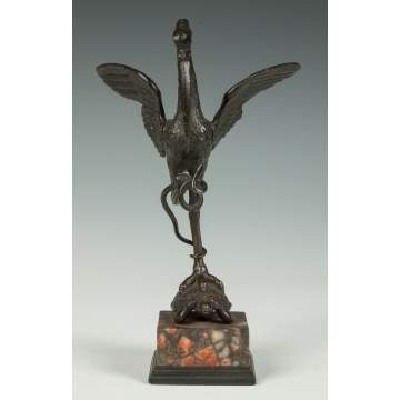 Bronze Sculpture of a Crane with Snake on a Turtle