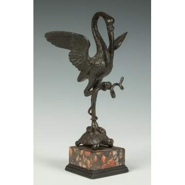 Bronze Sculpture of a Crane with Snake on a Turtle