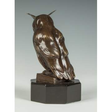 Bronze Sculpture of an Owl on Book