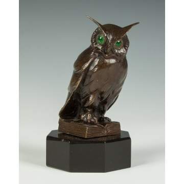 Bronze Sculpture of an Owl on Book
