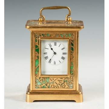 Tiffany & Co. Grape Leaf Gilt Bronze & Glass Carriage Clock