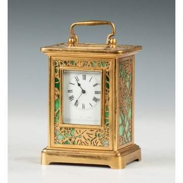 Tiffany & Co. Grape Leaf Gilt Bronze & Glass Carriage Clock