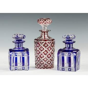 Three Cut Glass & Overlay Cologne Bottles