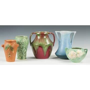 Group of Five Art Pottery Vases