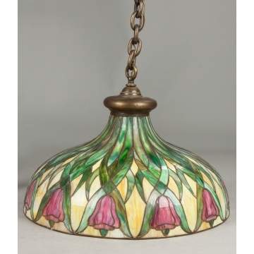 Unusual Handel Leaded Glass Hanging Fixture with Art Nouveau Tulips
