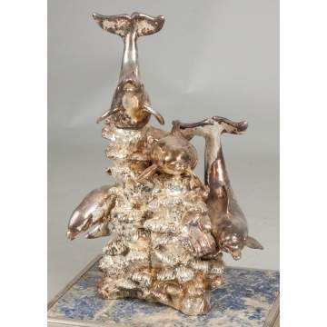 Sterling Silver Overlay Dolphins on Waves