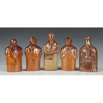 Five English Stoneware Flasks