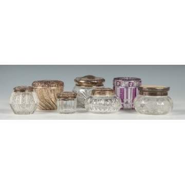 Seven Cut Glass & Sterling Dresser Jars
