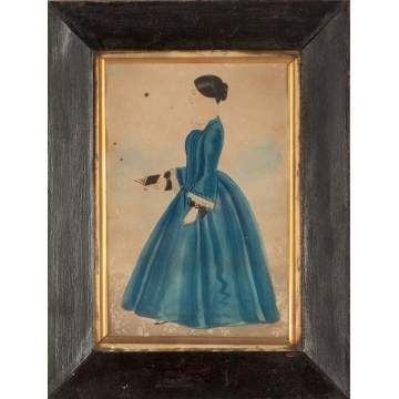 Watercolor of a Lady in a blue dress with book