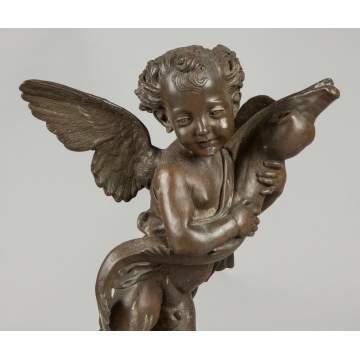 Zinc Fountain of a Cherub with Dolphin