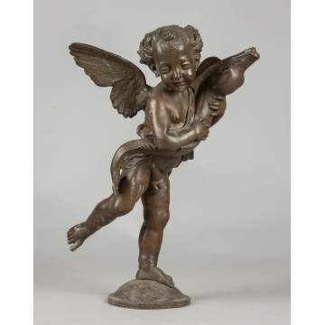 Zinc Fountain of a Cherub with Dolphin