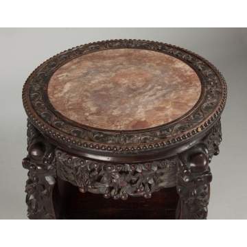 Chinese Carved Hardwood Stand with Soapstone Top