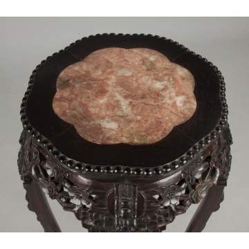 Chinese Carved Hardwood Stand with Soapstone Top