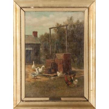 Burr Nichols (American, 1848-1915) Chickens & Geese near a well